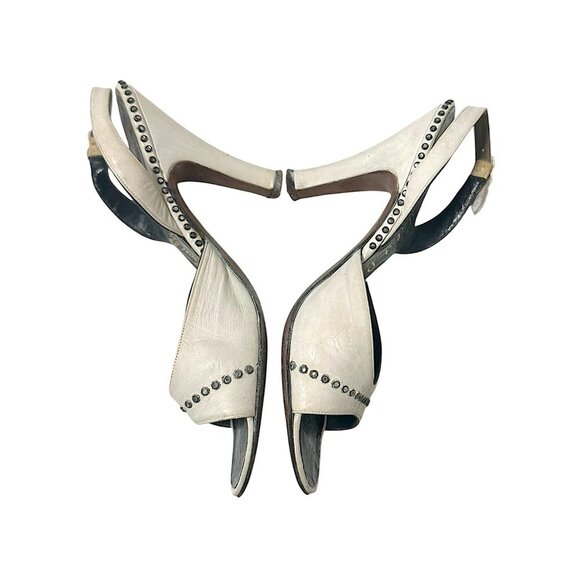 Vintage 1950s Herbert Levine White Leather Studded Slingback Heels Size 6B - Picture 10 of 16